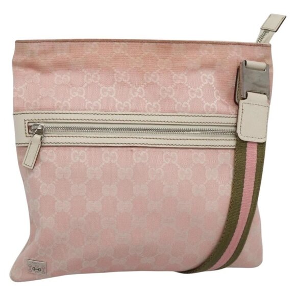 GUCCI GG Canvas Sherry Line Tote Bag Pink Silver 145809 Auth 141943 - Picture 1 of 16